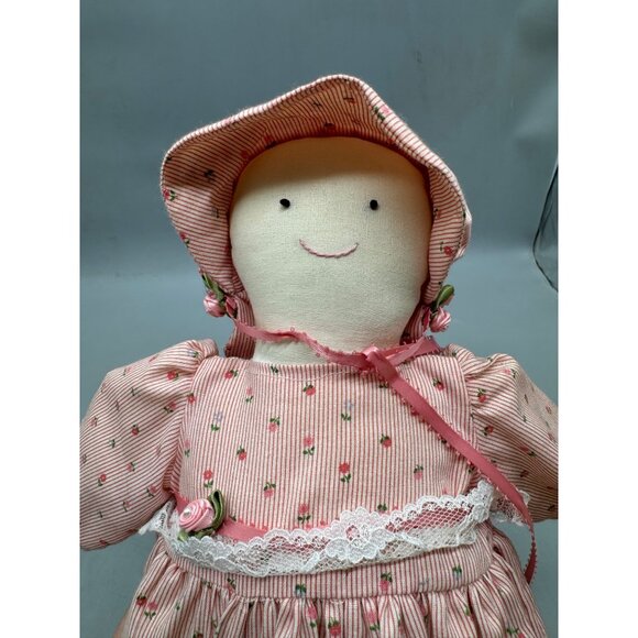 Handcrafted Vintage Rag Doll Pink Floral Dress & Bonnet Lace Trim & Ribbon READ - Picture 16 of 16